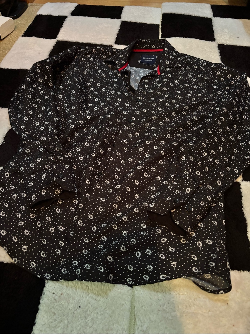 Men's Black Floral Print Dress Shirt - Long Sleeve